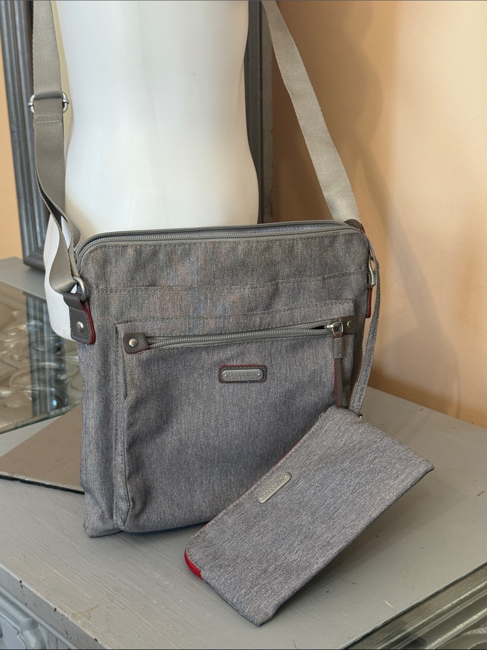 Baggallini Gray Crossbody Bag with Attached Wallet